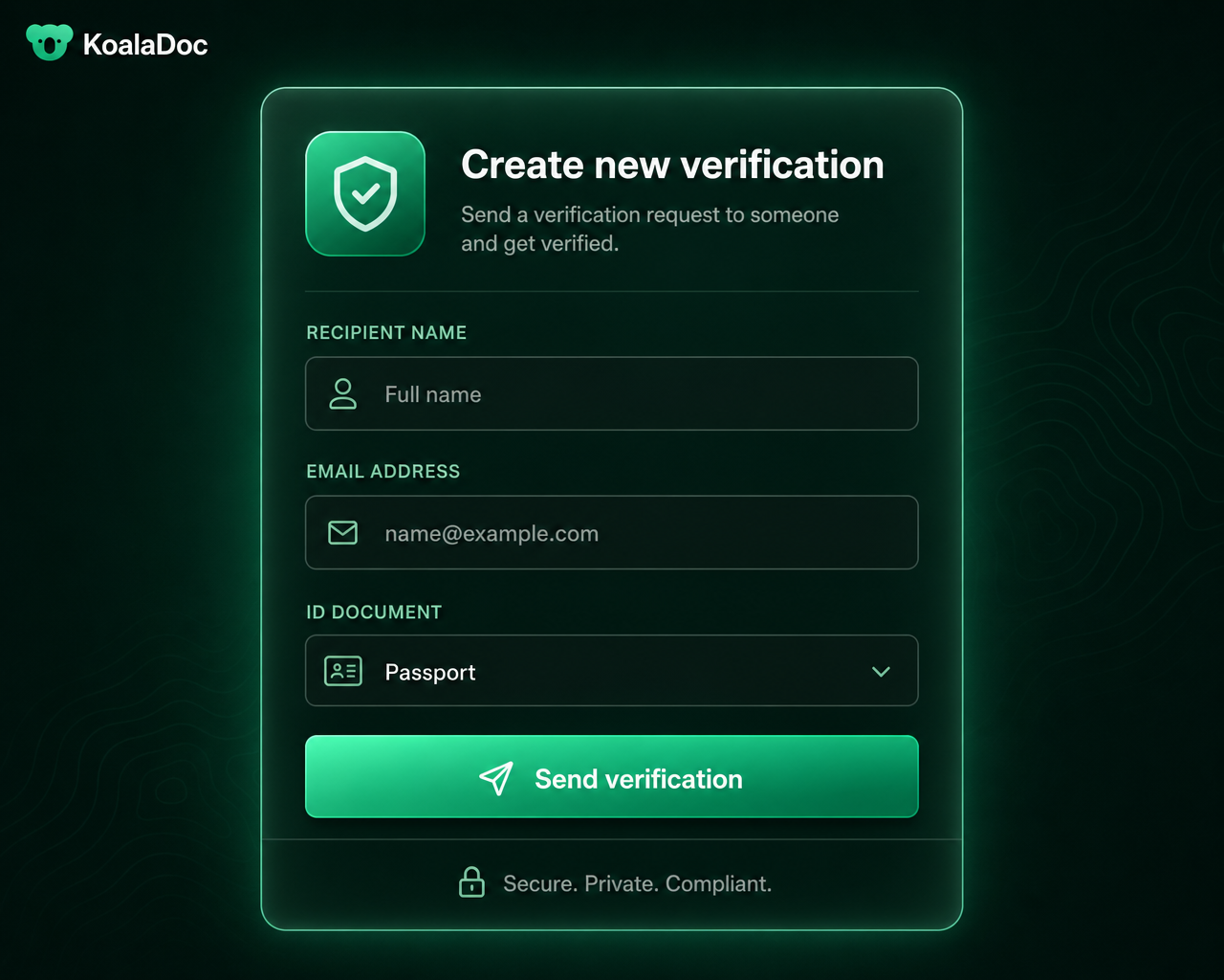 Create new verification request mockup