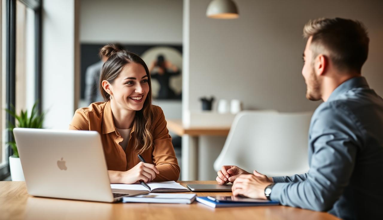 Australian recruiter in conversation with a candidate across an office table